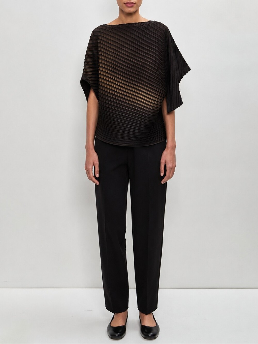 Issey Miyake Pleats Please Asymmetrical Top | Women's Black | Japanese Designer